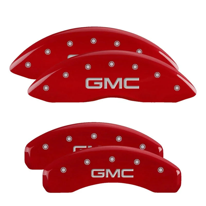 MGP 4 Caliper Covers Engraved Front & Rear 2021-2022 GMC Yukon/Yukon XL Red Finish Silver GMC Logo fits 2021-2026 GMC Yuko...