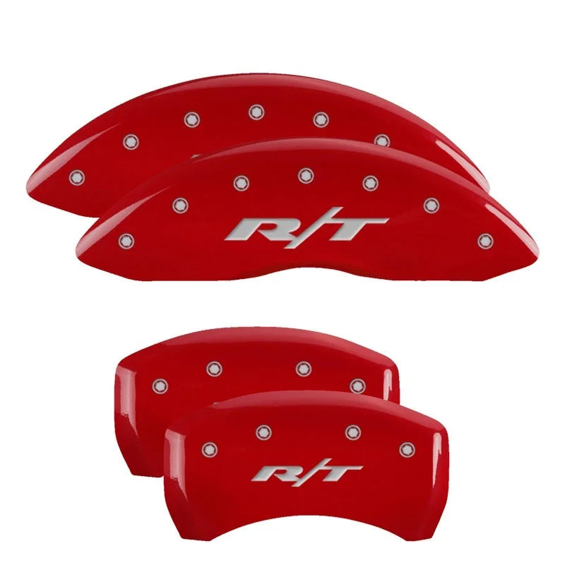 MGP 4 Caliper Covers Engraved Front & Rear RT1-Truck Red finish silver ch fits 2011-2023 Dodge Challenger / Charger - Main...