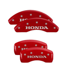 Load image into Gallery viewer, MGP 4 Caliper Covers Engraved Front &amp; Rear Red Power Coat Finish Silver Characters - Honda