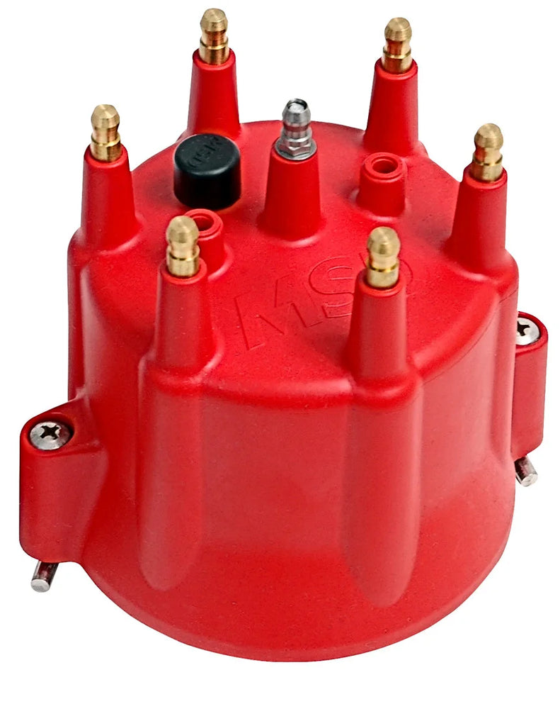 MSD 6 Cylinder HEI Distributor Cap w/Retainer fits Chevy - Side View