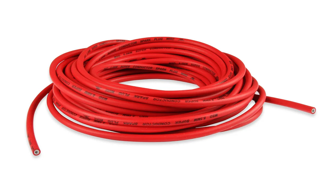 MSD 8.5mm Super Conductor Spark Plug Wire Red Low Resistance 50 Ft - Back View