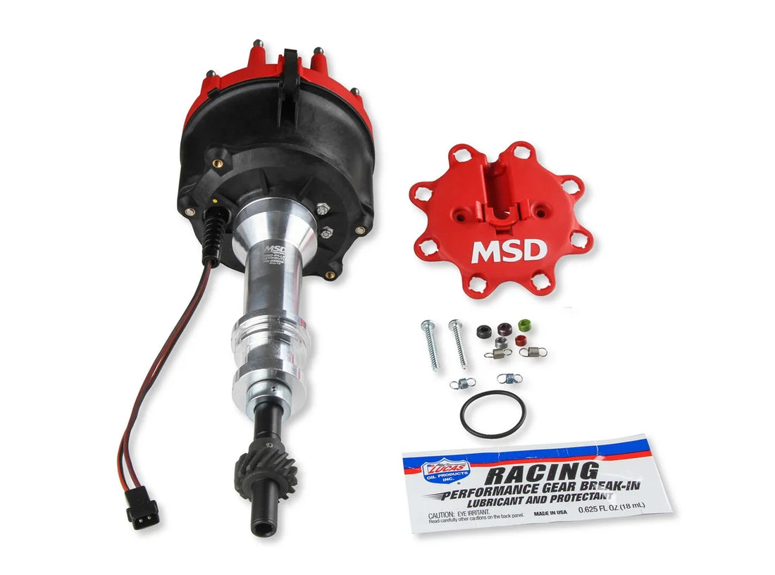 MSD Distributor, Billet Ford 351W, for Edelbrock Victor Jr, w/Steel Gear 858051 - Side View