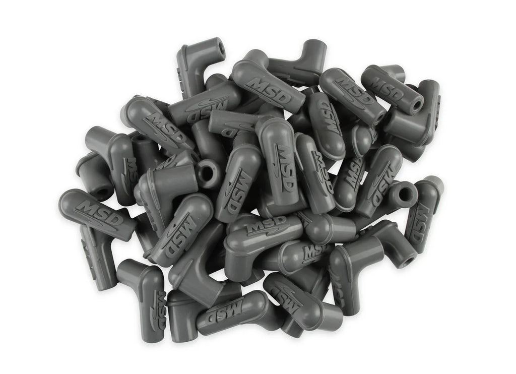 MSD Spark Plug Boots, 90 Degree with MSD Logo, Gray Silicone 50EA - Main Product View