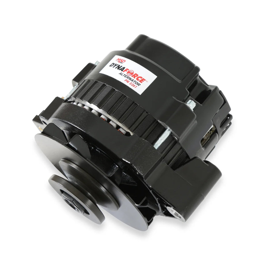 MSD This Alternator features 160 AMPS and a black finish for subtle appearance! - Side View