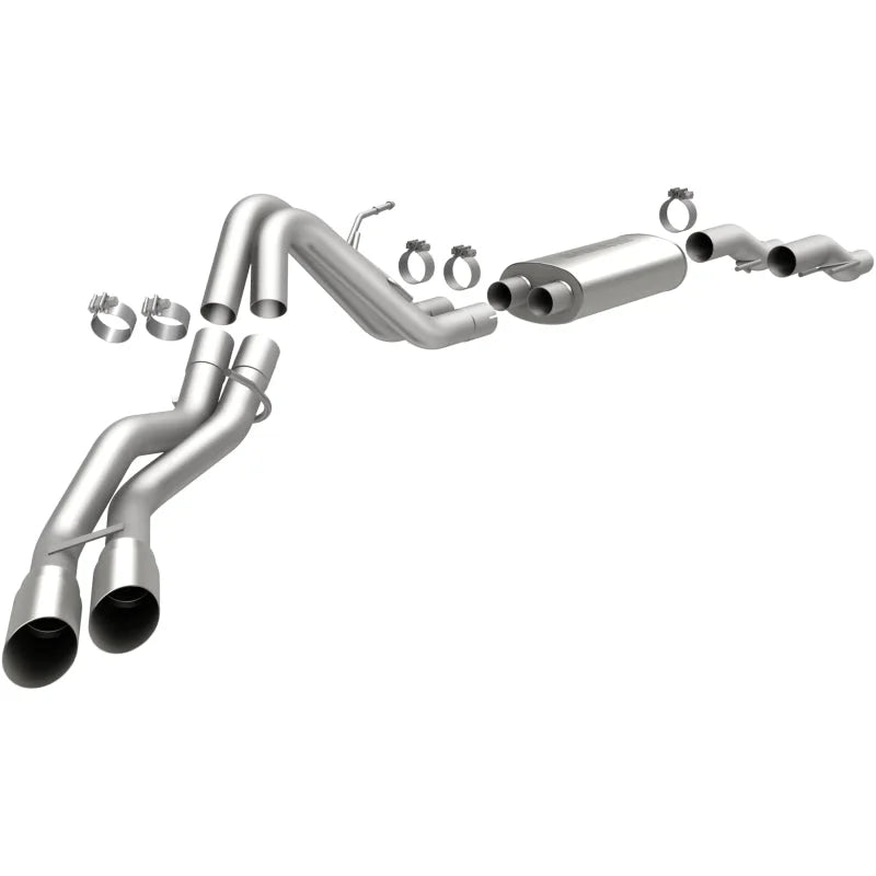MagnaFlow 11 Ford F-150 3.7L/5.0L/6.2L SS Catback Exhaust Dual Same Side Exit w/ 3.5in SS Tips - Side View