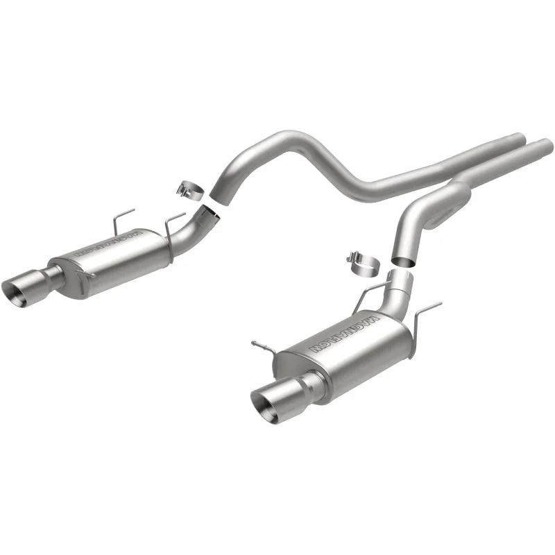 MagnaFlow 13 Ford Mustang Dual Split Rear Exit Stainless Cat Back Performance Exhaust (Street) - Side View