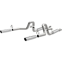 Load image into Gallery viewer, MagnaFlow 99-04 Mustang Mach 1 V8 4.6L Dual Split Rear Exit Stainless Cat-Back Performance Exhaust - Side View