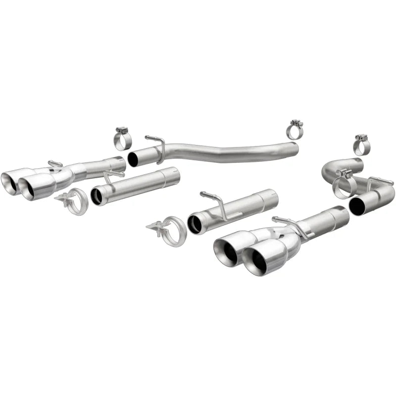 MagnaFlow Axle-Back, SS, 2.5in, Quad Split Rear 3.5in Tip 2015 Dodge Challenger R/T 5.7L - Side View