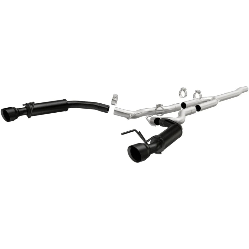 MagnaFlow Cat-Back 15-16 Ford Mustang 2.3L L4 Competition SS 3in Dual Split Rear 4.5in Black Tips - Side View