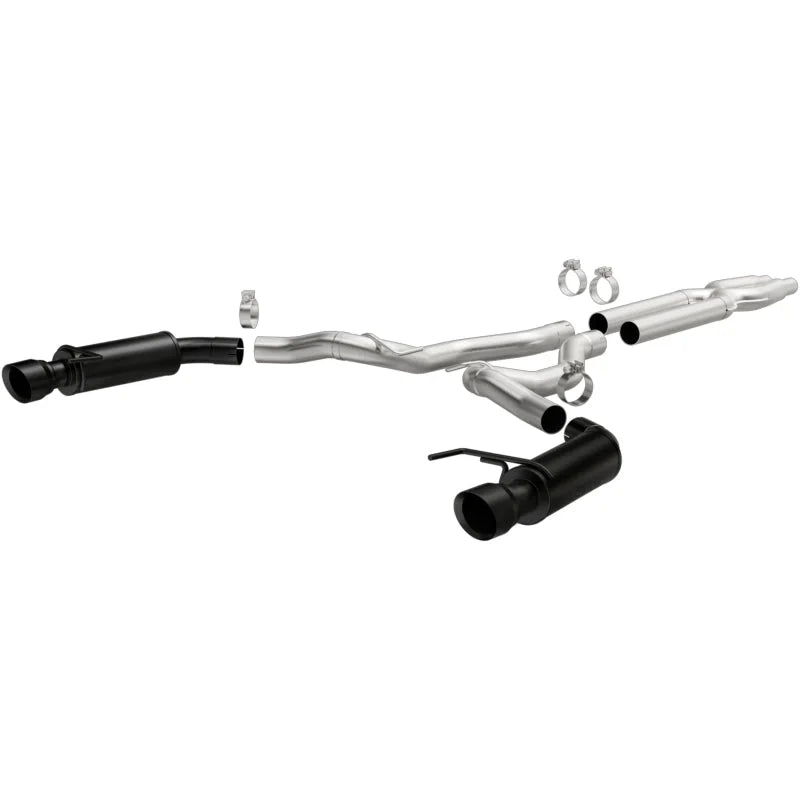 MagnaFlow Cat-Back 15-16 Ford Mustang 5.0L V8 Competition SS 3in Dual Split Rear 4.5in Black Tips - Side View