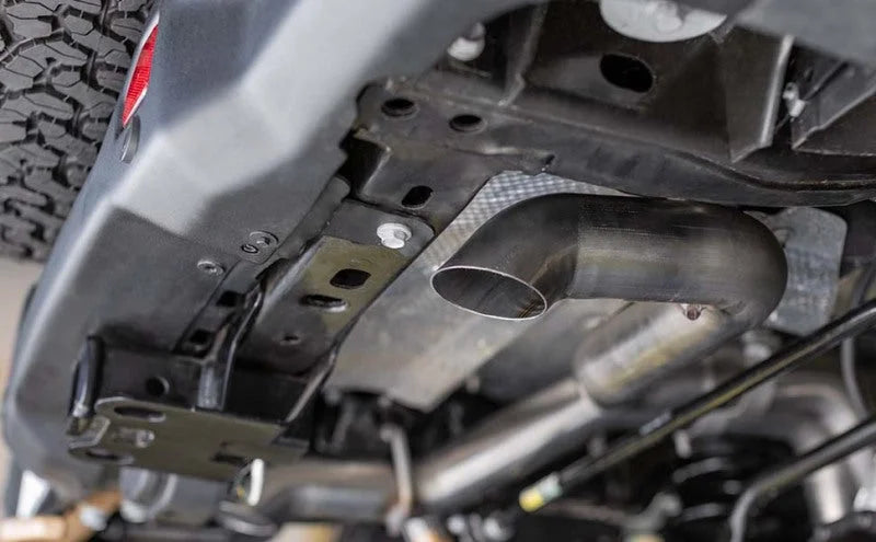 MagnaFlow Cat-Back, SS, 2.5/3in, Turn Down In Front Rear Tire 2015 Ford F150 5.0L V8 Ext Cab - Back View