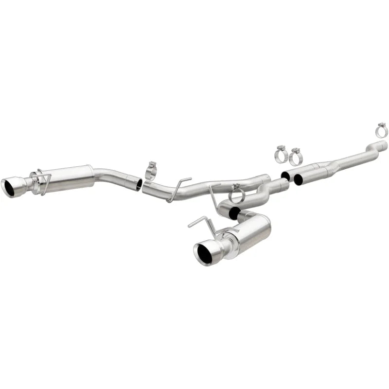 MagnaFlow Cat Back, SS, 2.5in, Competition, Dual Split Polish 4.5in Tips 2015 Ford Mustang Ecoboost - Side View