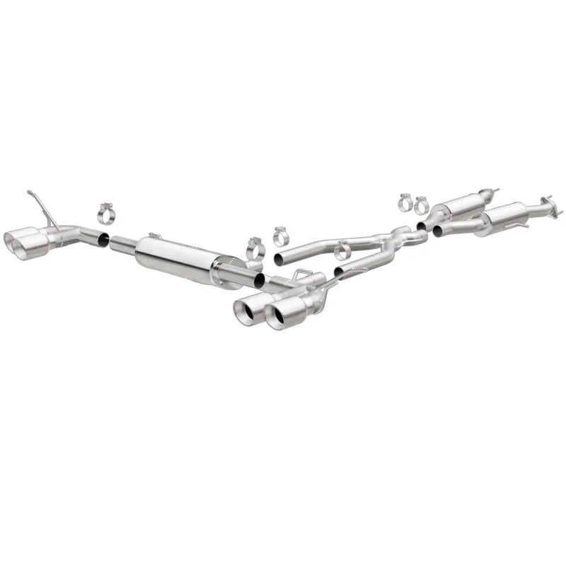 MagnaFlow Cat Back, SS, 2.5in, Quad Split Polish 4in tip 14-15 Jeep Grand Cherokee 3.6L/5.7L V6/V8 - Side View