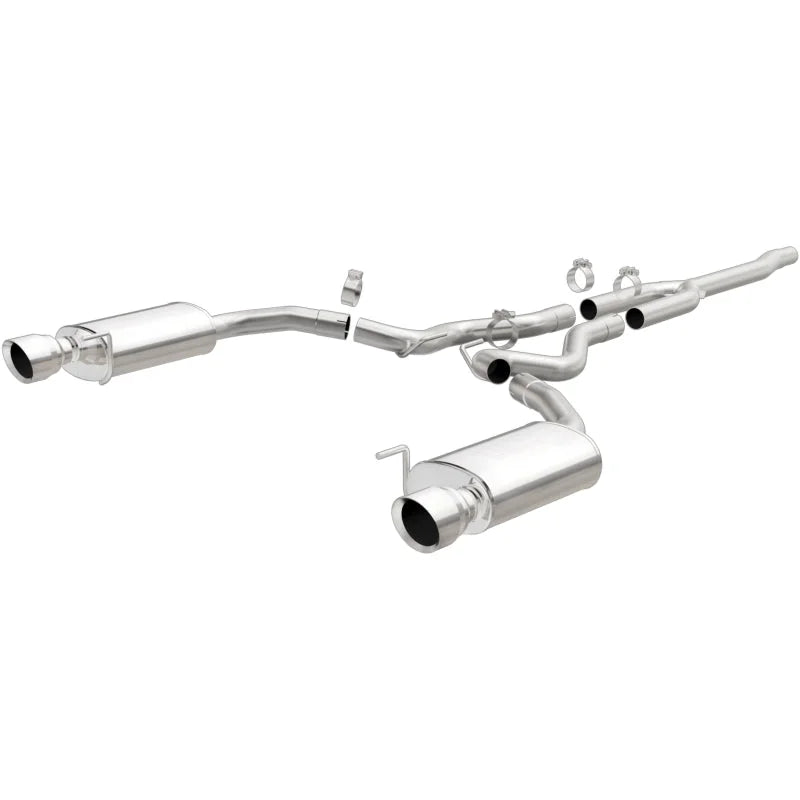 MagnaFlow Cat Back, SS, 2.5in, Street, Dual Split Polished 4.5in Tips 2015 Ford Mustang Ecoboost - Side View