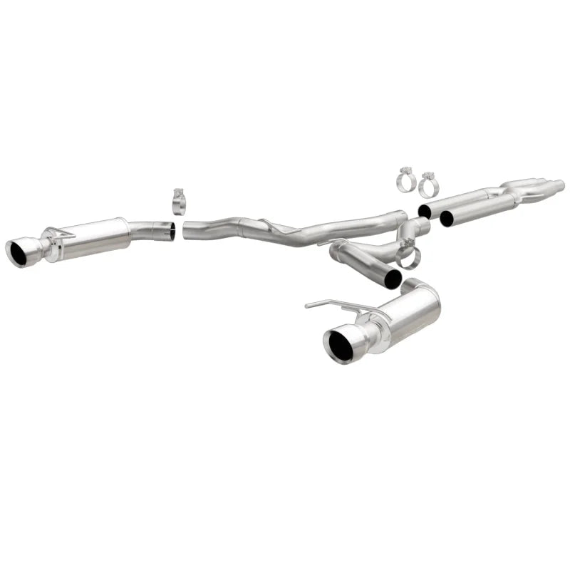 MagnaFlow Cat Back, SS, 3in, Competition, Dual Split Polished 4.5in Tips 2015 Ford Mustang GT V8 5.0 - Side View
