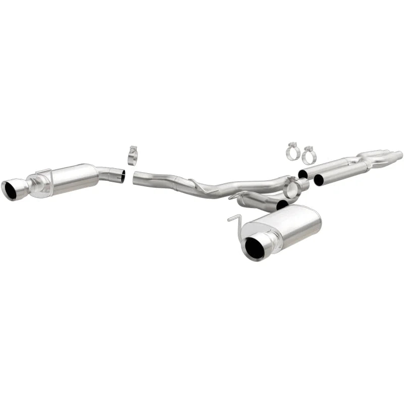 MagnaFlow Cat Back, SS, 3in, Street, Dual Split Polished 4.5in Tips 2015 Ford Mustang GT V8 5.0L - Side View