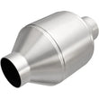 Load image into Gallery viewer, MagnaFlow Conv Univ 2.25in Inlet/Outlet Center/Center Round 3in Body L x 5in W x 8.75in Overall L - Side View