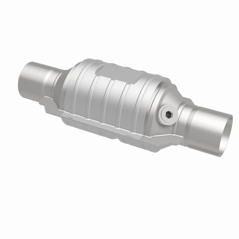 MagnaFlow Conv Univ 2.5in Inlet/Outlet Center/Center Round 9in Body L x 5.125in W x 13in Overall L - Side View