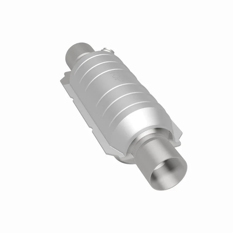 MagnaFlow Conv Univ 2in Inlet/Outlet Center/Center Round 11in Body L x 5.125in W x 15in Overall L - Back View