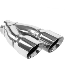 Load image into Gallery viewer, MagnaFlow Double Wall 3in Dual Round Polished Tip 2.25in Inlet - Side View