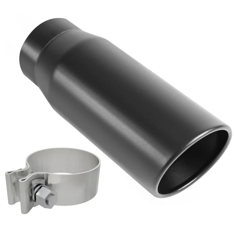 MagnaFlow Tip Black Coated  w/ Clamp Single Wall Round Outlet 4in Diameter 3in Inlet 12in Length - Main Product View