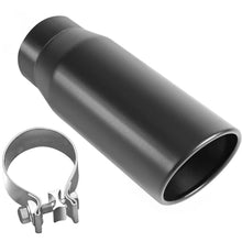 Load image into Gallery viewer, MagnaFlow Tip Black Coated  w/ Clamp Single Wall Round Outlet 4in Diameter 3in Inlet 12in Length - Side View