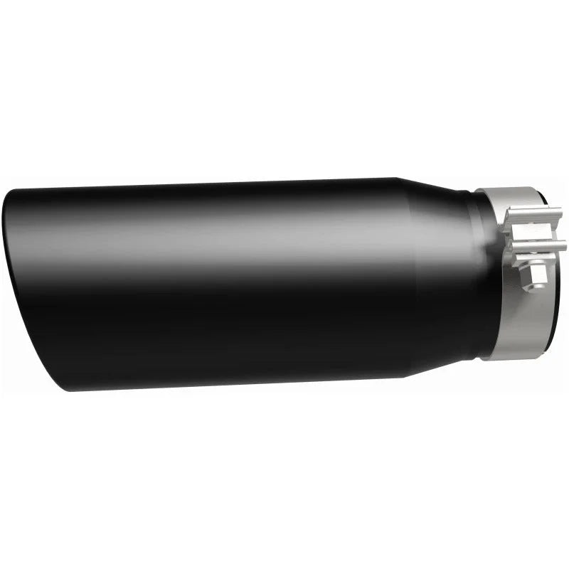 MagnaFlow Tip Stainless Black Coated Single Double Round Single Outlet 5in Dia 4in Inlet 13in L - Back View