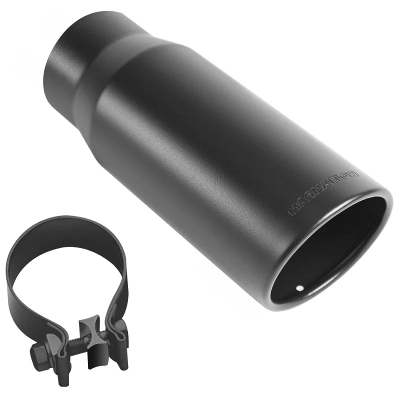 MagnaFlow Tip Stainless Black Coated Single Wall Round Single Outlet 5in Dia 3.5in Inlet 14.5in L - Side View