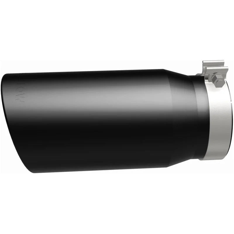 MagnaFlow Tip Stainless Black Coated Single Wall Round Single Outlet 6in Dia 5in Inlet 13in L - Side View