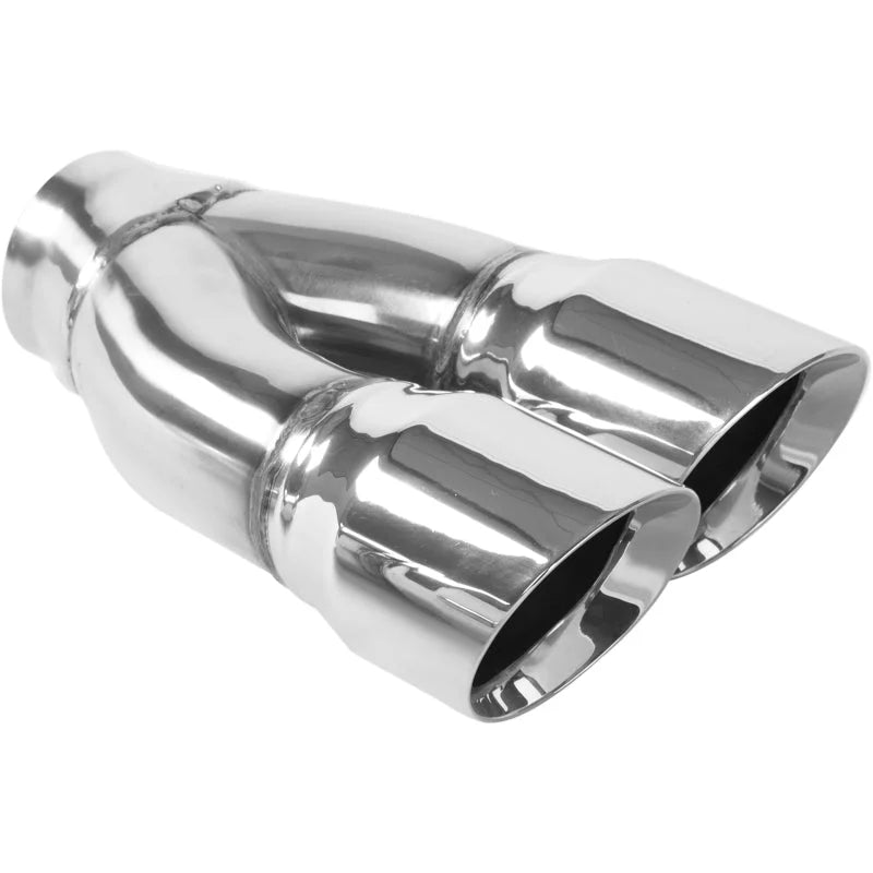 MagnaFlow Tip Stainless Double Wall Round Dual Outlet Polished 3in DIA 2.25in Inlet 9.75in Length - Main Product View