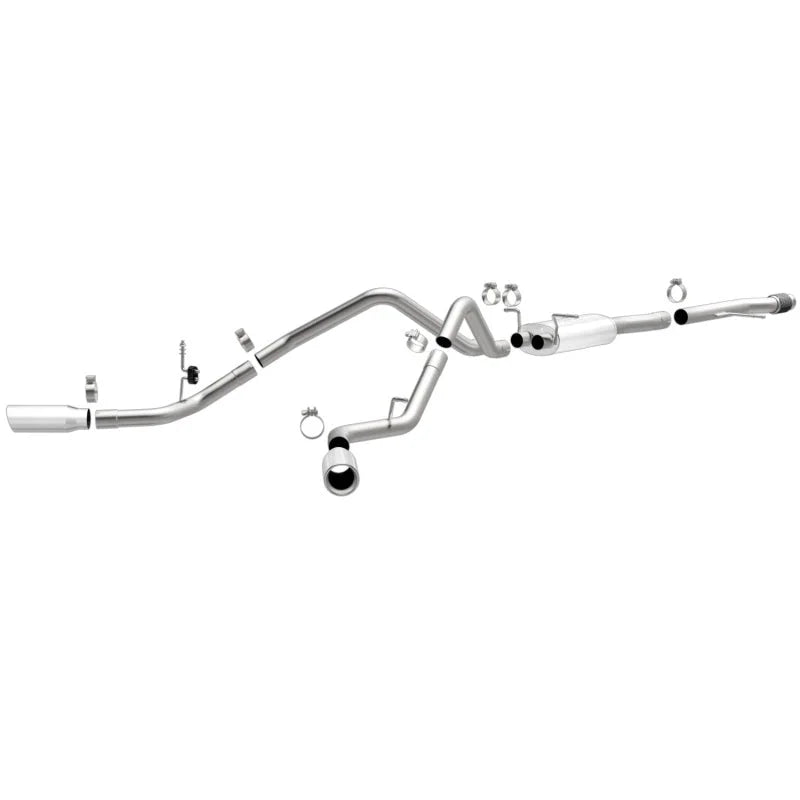 Magnaflow 14 Chev Silverado V8 5.3L CC/EC Cab Dual Split Behind Rear Tires Exit SS Cat Back Perf Exh - Side View