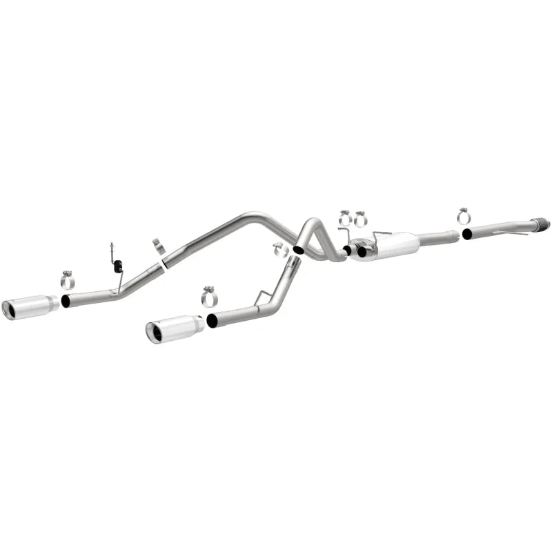 Magnaflow 14 Chevy Silverado V8 5.3L CC/EC Cab Dual Split Rear Exit Stainless Cat Back Perf Exhaust - Side View