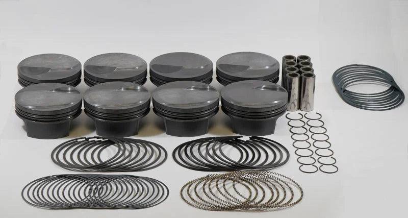 Mahle MS Piston Set BBC 503ci 4.28in Bore 4.375in Stroke 6.385in Rod .990 Pin 18cc 10.4 CR Set of 8 - Side View