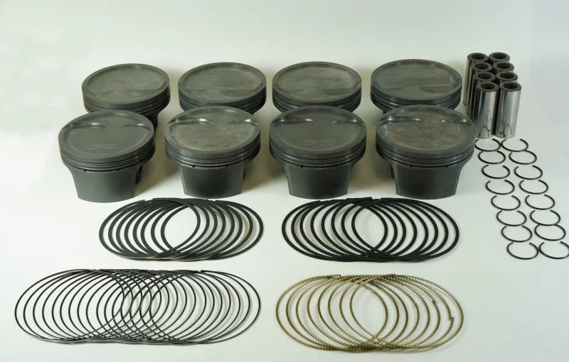 Mahle MS Piston Set GM LS 347ci 3.908in Bore 3.622stk 6.125in Rod .927 Pin -16cc 8.9 CR Set of 8 - Back View