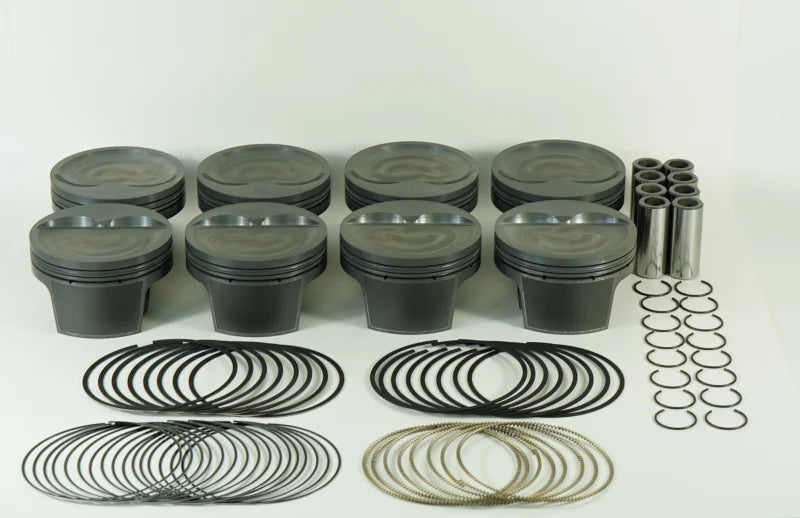 Mahle MS Piston Set SBC 427ci 4.125in Bore 4.000in Stroke 6.0in Rod .927 Pin -20cc 10.4 CR Set of 8 - Back View