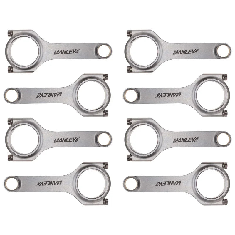 Manley Chrysler LS1 H Beam Connecting Rod Set  ARP 2000 3/8in w/ .927in Bushed Wrist Pins (Set of 8) - Side View