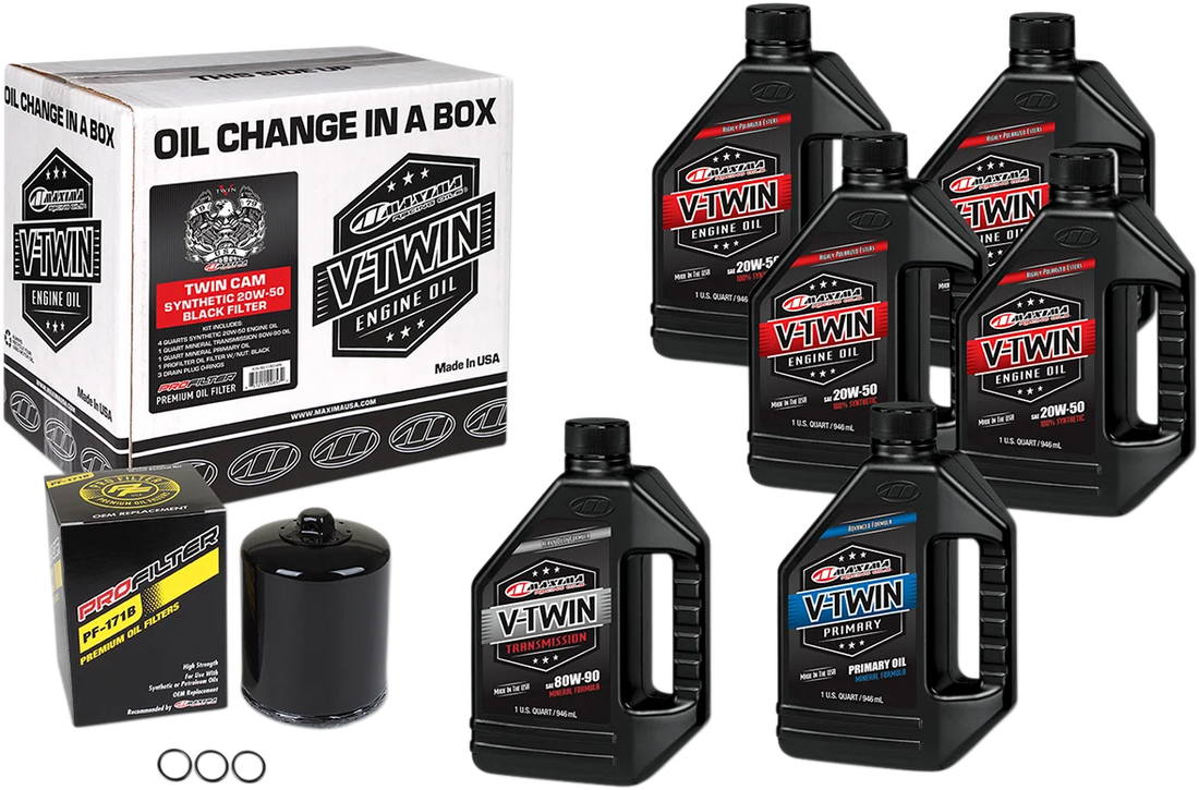 Maxima Twin Cam Synthetic 20W-50 Oil Change Kit - Black Filter 90-119016PB - Side View