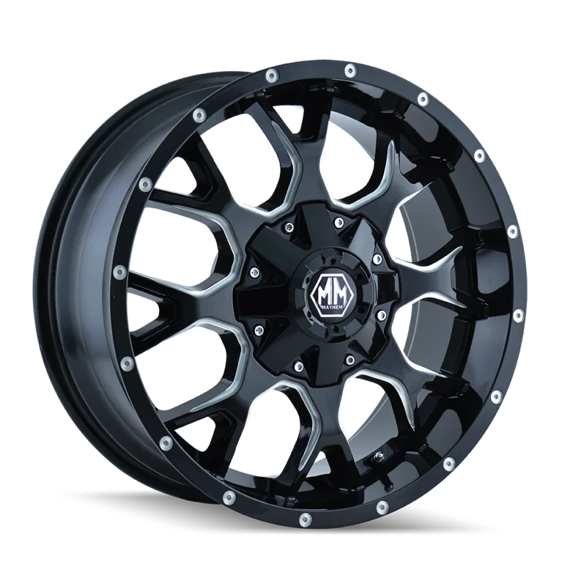 Mayhem 8015 Warrior 20x10 / 8x180 BP / -25mm Offset / 124.1mm Hub Black w/ Milled Spokes Wheel - Main Product View