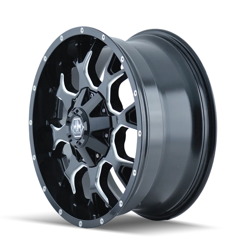 Mayhem 8015 Warrior 20x10 / 8x180 BP / -25mm Offset / 124.1mm Hub Black w/ Milled Spokes Wheel - Side View