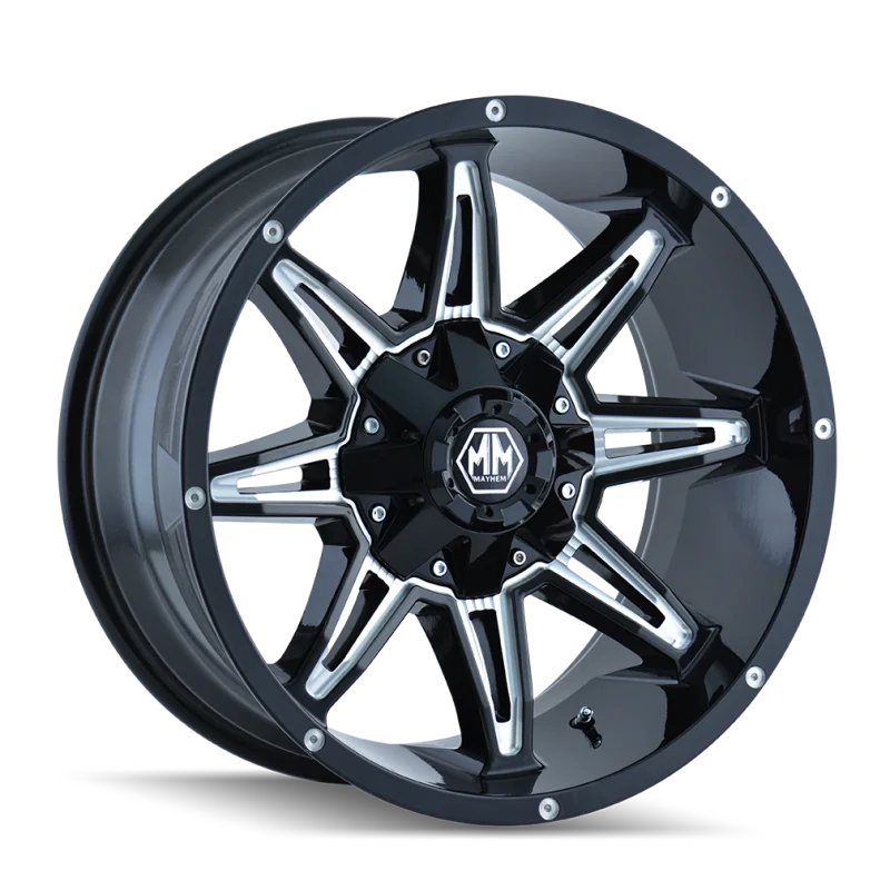 Mayhem 8090 Rampage 17x9 / 5x127 BP / 18mm Offset / 87mm Hub Black w/ Milled Spokes Wheel - Main Product View
