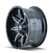 Load image into Gallery viewer, Mayhem 8090 Rampage 17x9 / 5x127 BP / 18mm Offset / 87mm Hub Black w/ Milled Spokes Wheel - Side View