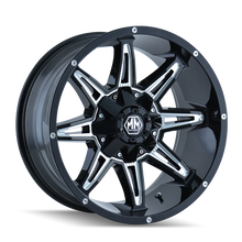 Load image into Gallery viewer, Mayhem 8090 Rampage 20x9 / 5x127 BP / 0mm Offset / 87mm Hub Black w/ Milled Spokes Wheel - Main Product View