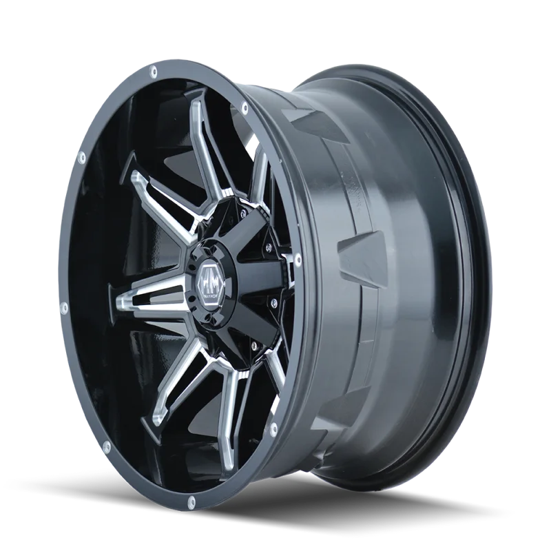 Mayhem 8090 Rampage 20x9 / 5x127 BP / 0mm Offset / 87mm Hub Black w/ Milled Spokes Wheel - Side View