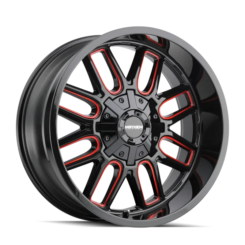 Mayhem 8107 Cogent 17x9 / 5x127 BP / -12mm Offset / 87.1mm Hub Black w/ Prism Red Wheel - Side View