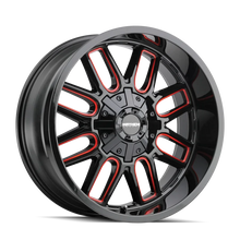 Load image into Gallery viewer, Mayhem 8107 Cogent 17x9 / 5x127 BP / -12mm Offset / 87.1mm Hub Black w/ Prism Red Wheel - Side View