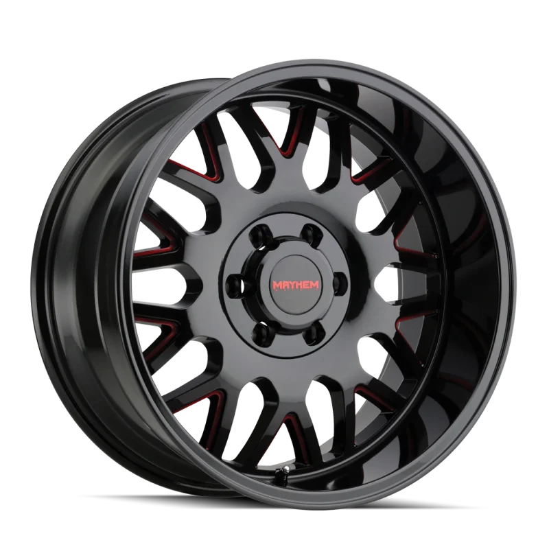 Mayhem 8110 Tripwire 20x9 / 8x165.1 BP / 0mm Offset / 130.8mm Hub Black w/ Prism Red Wheel - Side View