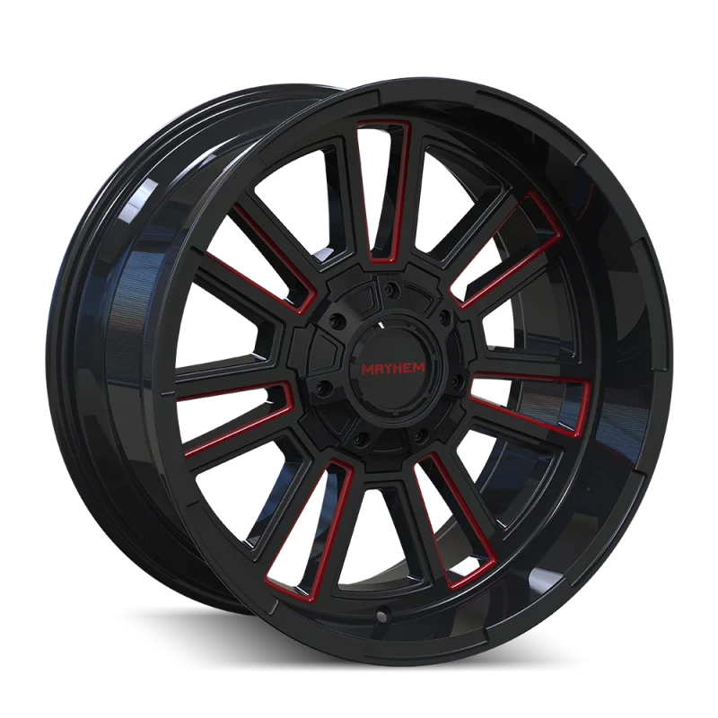 Mayhem 8115 Apollo 20x10 / 8x165.1 BP / -19mm Offset / 125.2mm Hub Black w/ Prism Red Wheel - Detail View