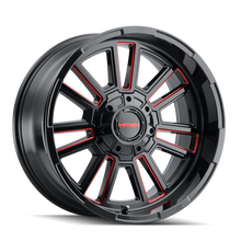 Load image into Gallery viewer, Mayhem 8115 Apollo 20x10 / 8x170 BP / -19mm Offset / 125.2mm Hub Black w/ Prism Red Wheel - Side View