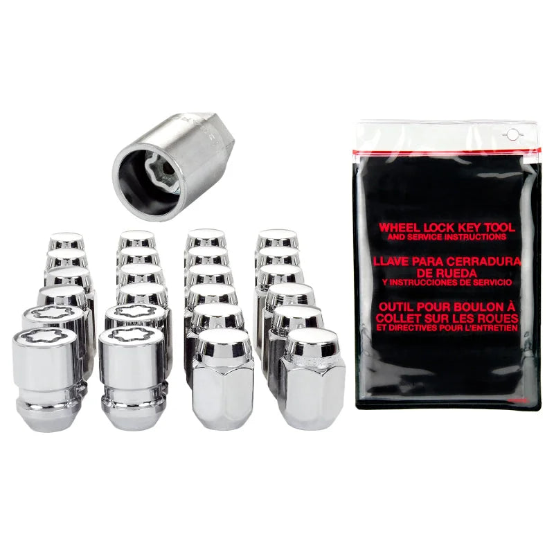 McGard 6 Lug Hex Install Kit w/Locks (Cone Seat Nut) M12X1.25 / 13/16 Hex / 1.28in. L - Chrome - Back View