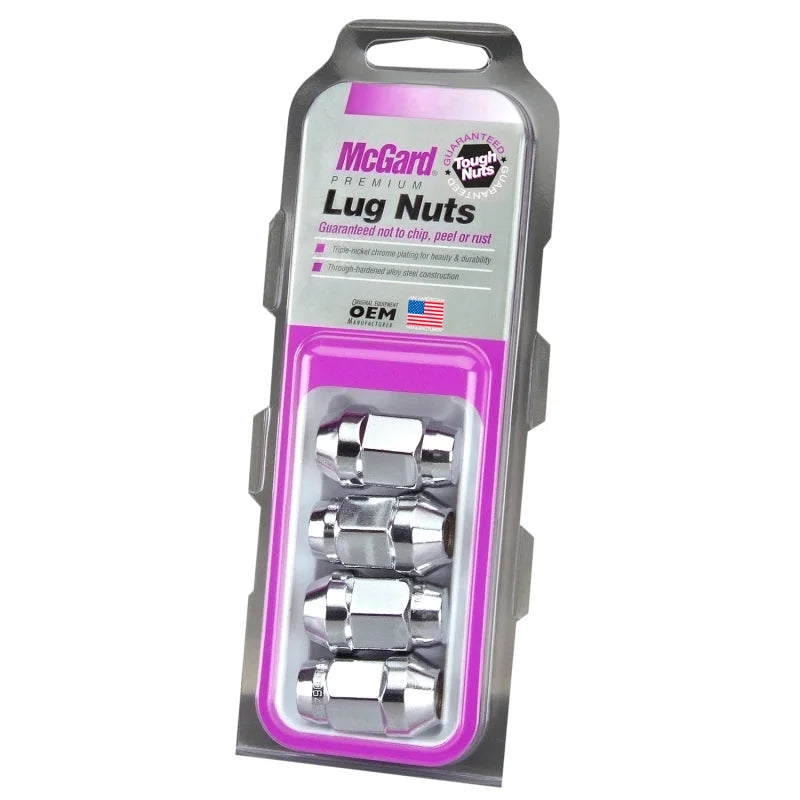 McGard Hex Lug Nut (Cone Seat Bulge Style) M12X1.25 / 3/4 Hex / 1.45in. Length (4-Pack) - Chrome - Side View